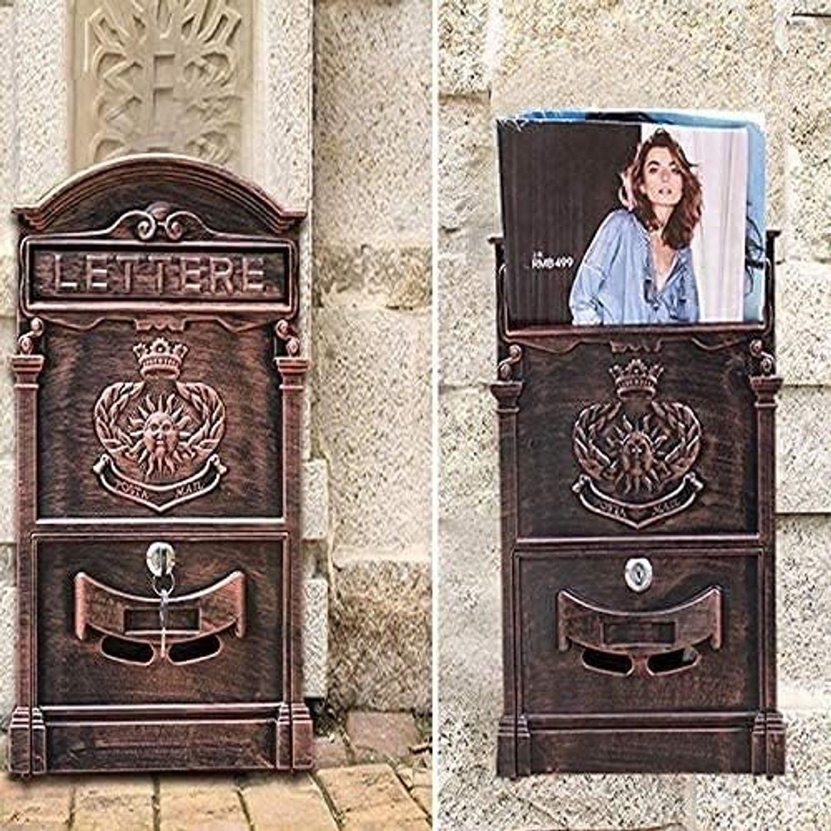 Brievenbus Waterdichte afsluitbare brievenbus Buiten waterdichte brievenbus Villa brievenbus Muur hangende brievenbus Suggestiebox Retro brievenbus Afsluitbaar buiten (brons) (koper)