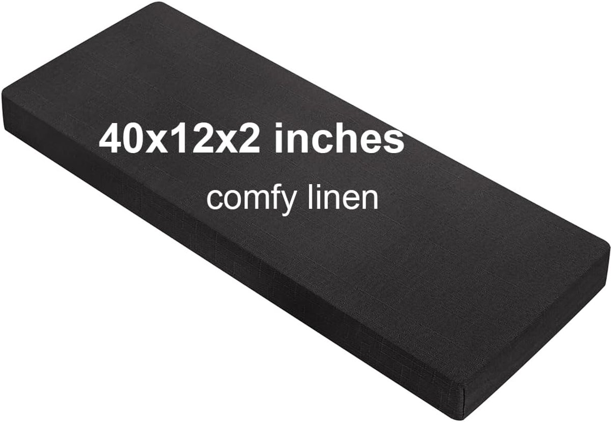 101,6 x 30 x 5 cm, comfortabele ademende linnen bankkussens voor binnenmeubels, 75D zitkussen met hoge dichtheid, wasbare kussens voor schommelstoel, raampiano - zwart