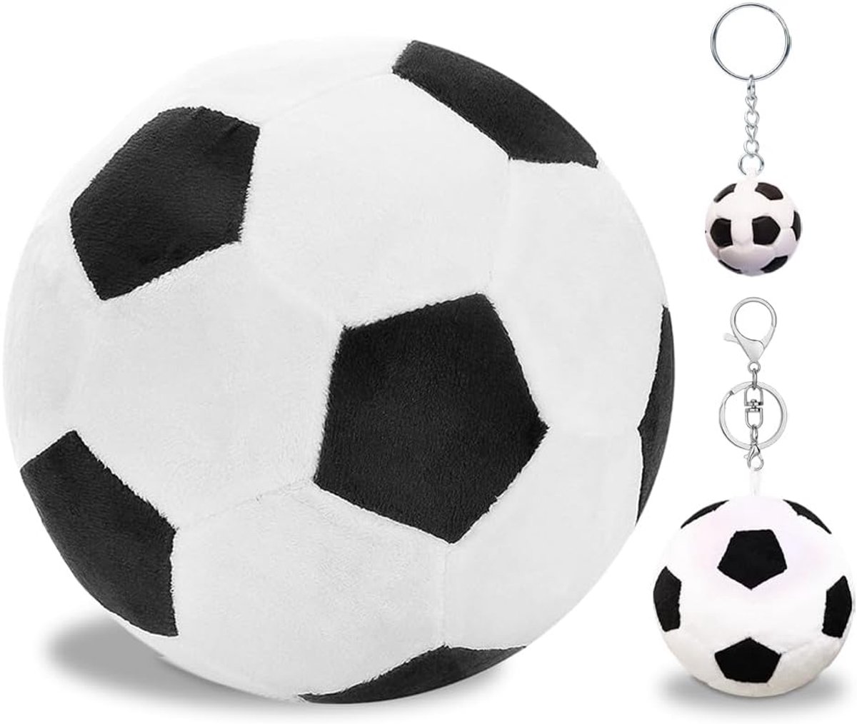 Pluche speelgoed en voetbal, knuffeldier, sleutelhanger, super zacht knuffeldier, schattig voetbalknuffeldier, cadeaus voor meisjes, jongens, kinderen, Kerstmis, verjaardag (25 cm) (-2)