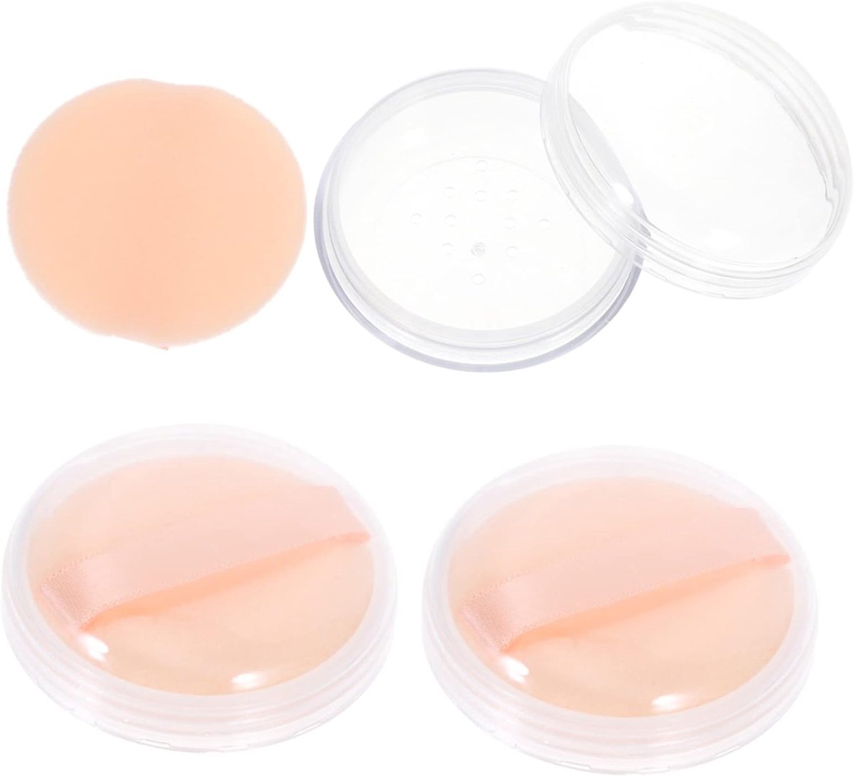 3sets Draagbare Poederhouder Loose Powder Container Voor Vrouwen Elegante Poederdoos Met Flipdeksel Elastische Mesh Voor Make-up Poeder