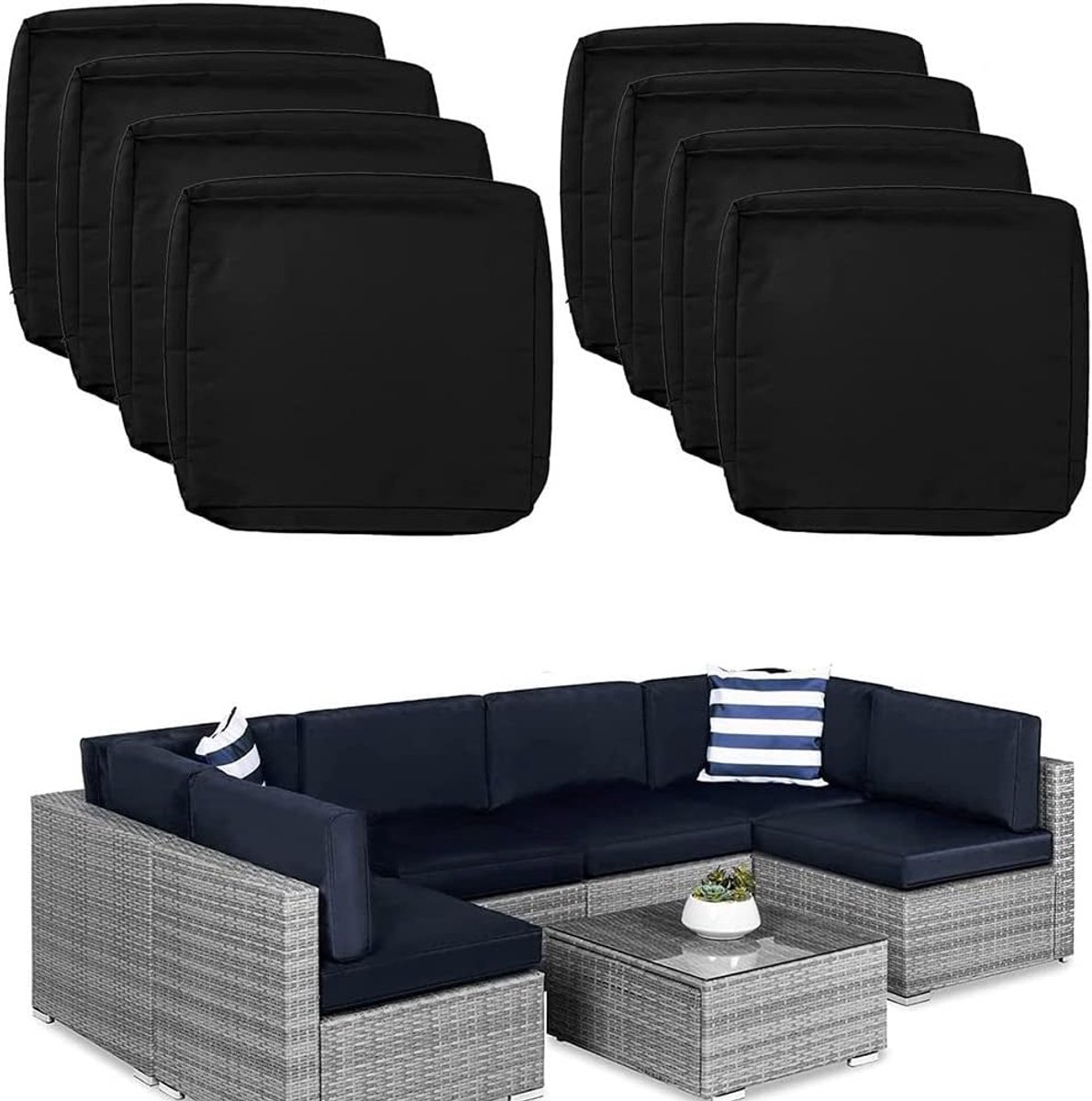Patio kussenhoezen vervangende set 8-delige outdoor sectionele rotan sofa set stoel stoelhoes voor bank meubels rits ontwerp zwart 24 x 24 inch