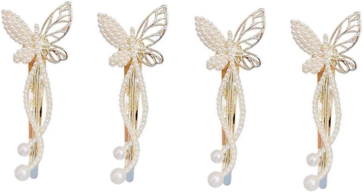 4stuks Elegante Parels Haarspeldjes Creatieve Vlinder Haaraccessoires Voor Vrouwen Geschikt Voor Diverse Haarstijlen Feestelijke Gelegenheden