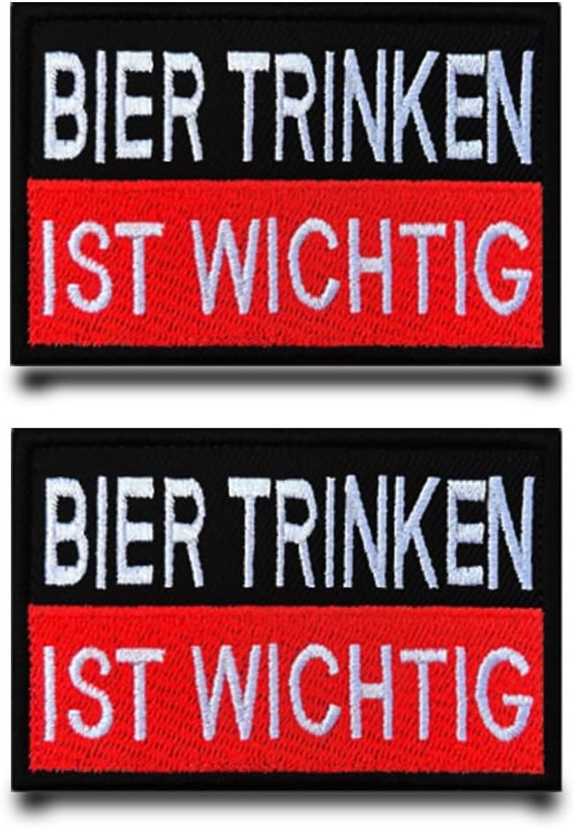 2 stuks "Bierdrinken is belangrijk" grappige vlagpatch geborduurde badge patch met nylonband tactische militaire patch applicatie voor kleding, tassen, vest, jas, rugzakken