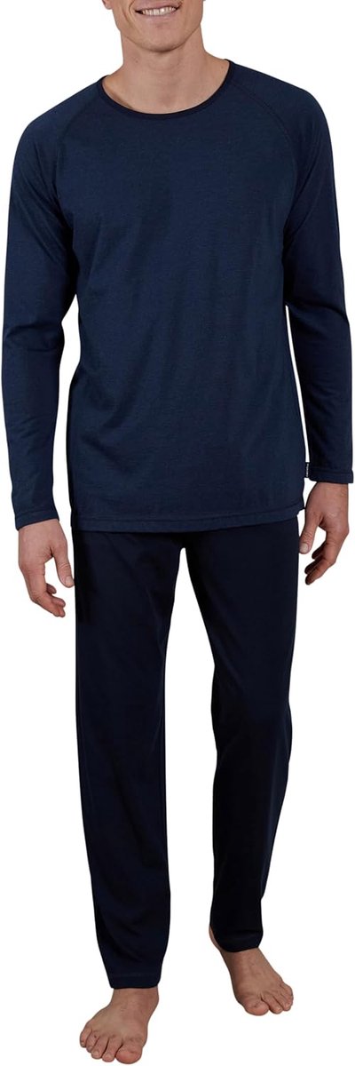 Heren pyjama blauw dwars gestreept