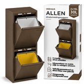 VEEHAUS Prullenbak Afvalscheiding 30 Liter (2x15L), 2 Vakken met Klep, Metaal, Keuken & Kantoor, Beige