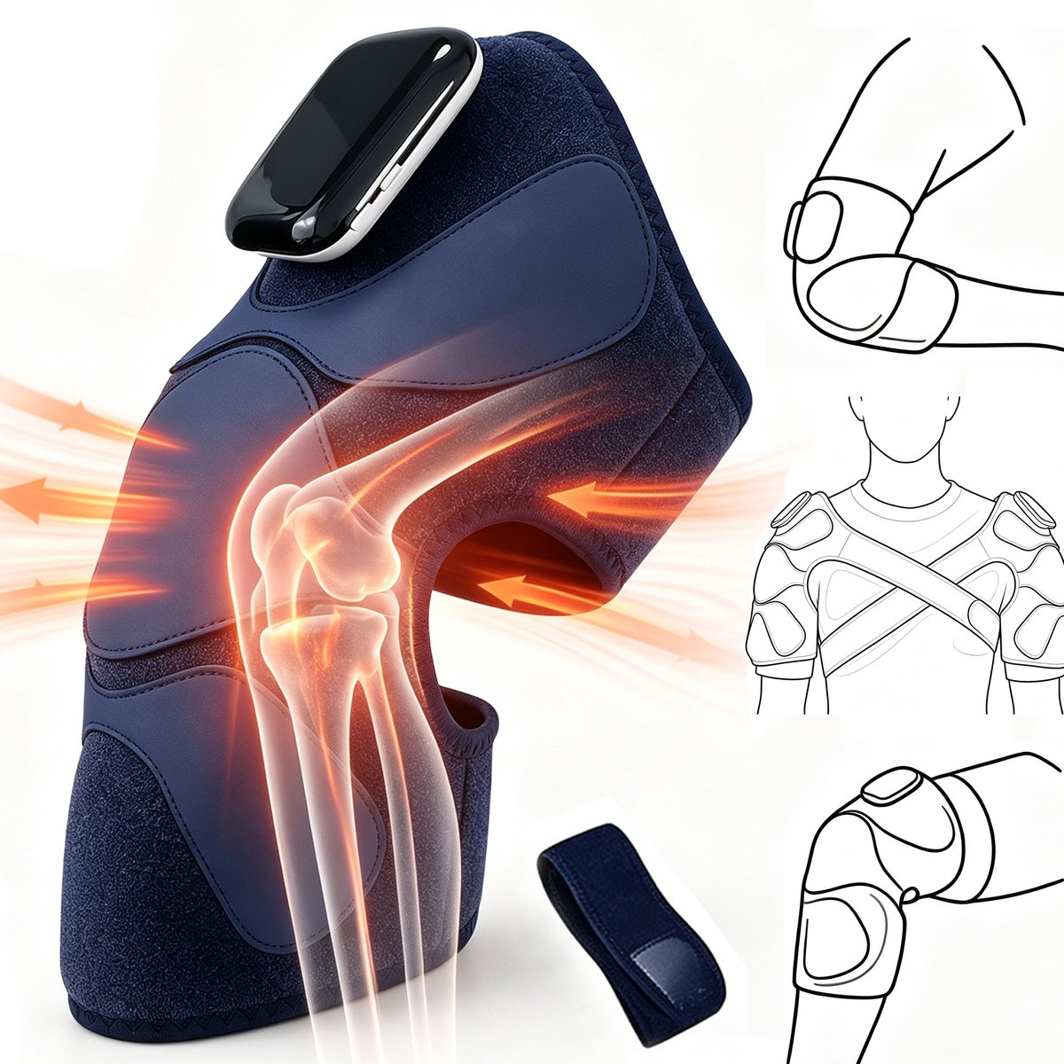 3-in-1 warmtemassageapparaat voor de knieën met 5 verwarmingsstanden en 3 vibratiestanden Kniemassageapparaat, schoudermassageapparaat, timer van 20 minuten, nekmassageapparaat, kniemassageapparaat voor schouders, ellebogen en knieën