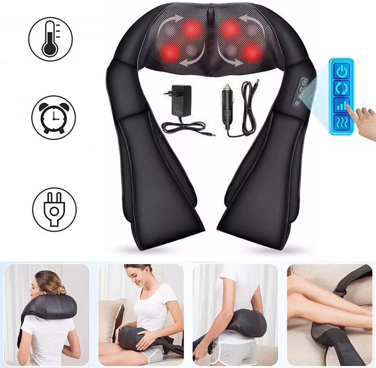 U-Vormig Massagekussen met Warmte - Shiatsu Nekmassage Apparaat voor Nek Rug Schouder Lendenen Benen - 8 Massagekoppen Verstelbare Snelheid Richting - Voor Thuis, Kantoor & Auto