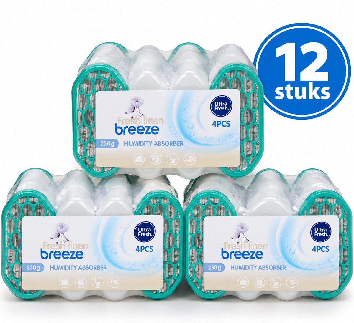Vochtonttrekker - Ultra fresh - Bakjes - Geur zee Breeze - 12 stuks - XL verpakking