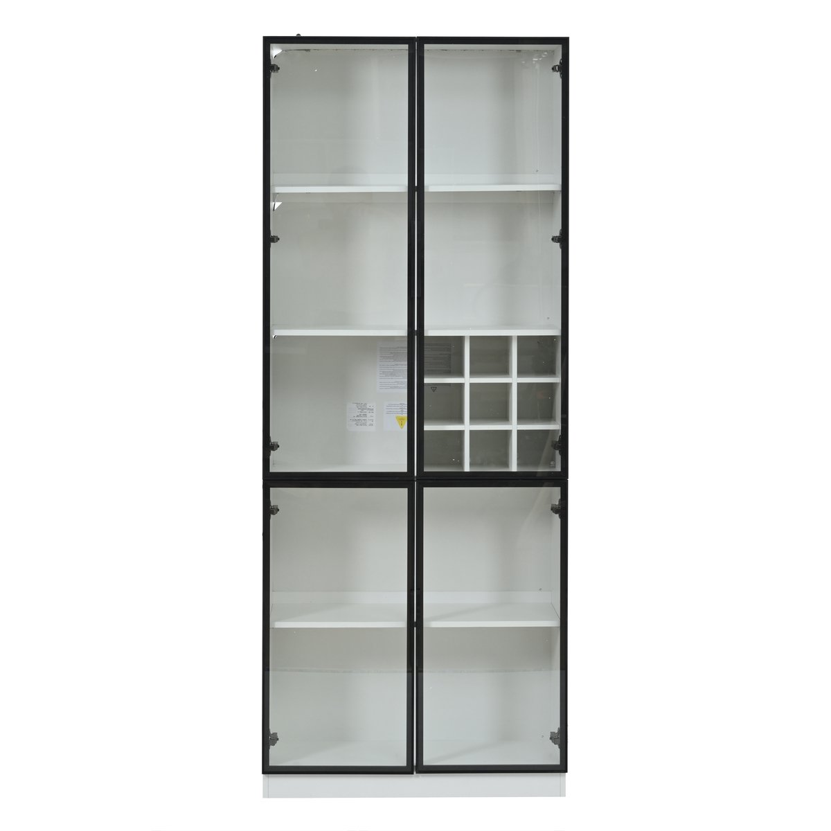 Vitrinekast Met Glazen Deuren En LEDverlichting - 5 Niveaus Met Geïntegreerd Wijnrek - Hoge Opbergkast Voor Woonkamer - Wit Met Aluminium Frame