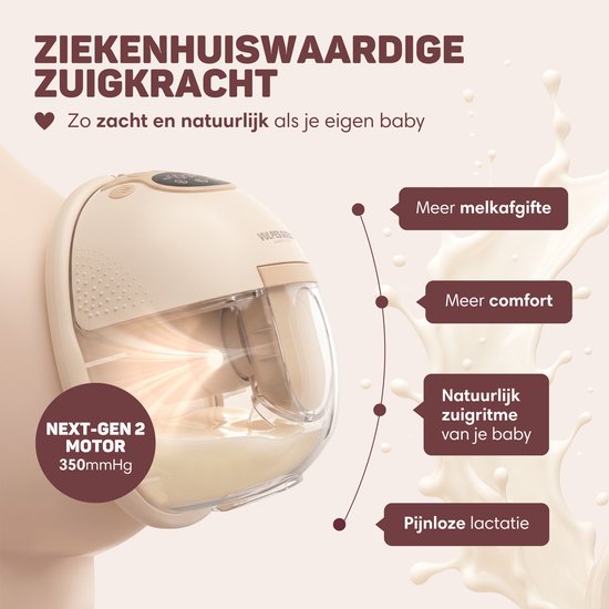 Vulpes Goods® BabyCare – Elektrische Borstkolf Elite V2 - Handsfree Borstkolf - Dubbele Draadloze Borstkolf - Warmtecompressie (35 & 40°C) - BPA-Vrij - 4 Modi & 12 Niveaus - App - Incl. Reiskoffer, Borstschildverkleiners & 60 Bewaarzakjes — afbeelding 3