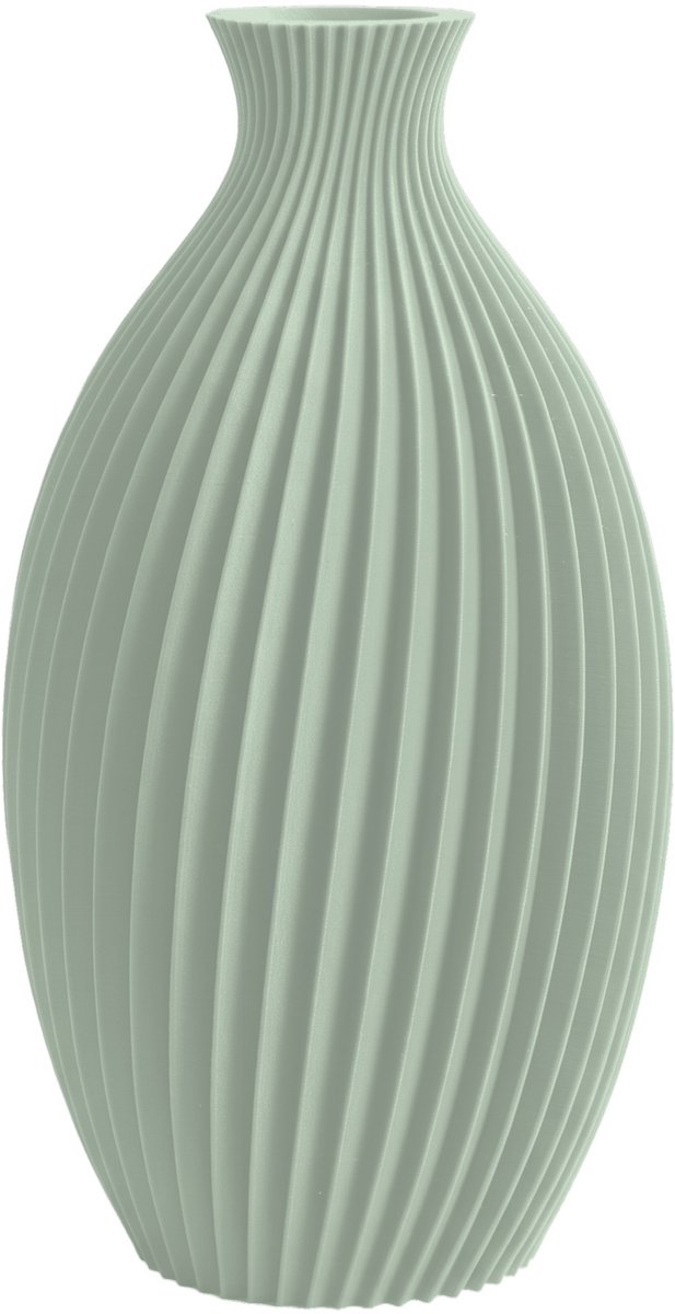 Layvo Junes Vaas - Salie - 20 cm - droogbloemen vaas - gegroefde vaas - gerecycled plastic