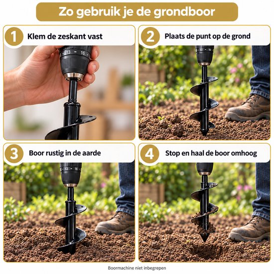 DIVERZA Grondboor / Plantgatboor – Zeskant 10 mm – Spiraalboor voor Boormachine – 30 × 8 cm – Zwart — afbeelding 3