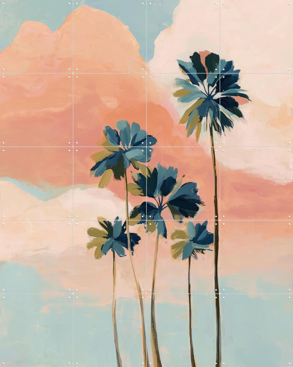 IXXI Sunset Palms, Branka Kodžoman - 80 x 100 cm - Gratis ophangtool - Grote wanddecoratie en posters - Speels, Kleurrijk, Slaapkamer, Gang