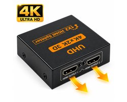HDMI Splitter 1 in 2 uit - HDMI Verdeler met Beeld Dupliceren - 1 HDMI Ingang naar 2 HDMI Uitgangen - 4K HDMI Splitter voor TV, Monitor en Beamer - Plug & Play - Compacte HDMI Adapter Zwart