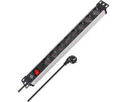 Alu-Line 19" stekkerdoos 8-voudig 2m H05VV-F 3G1,5 + schakelaar