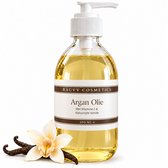 RĀUVV Arganolie 300ML - Vanillegeur en Extra Vitamine E - Biologisch - Koudgeperst - Voor gezicht, haar en lichaam - Huidolie - Haarolie - Haarverzorging - Krullend Haar - Body Oil - Met pompje