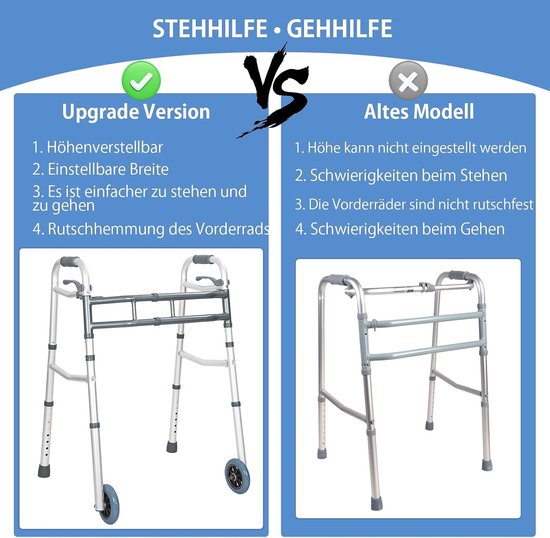Lichtgewicht en hoogteverstelbare loopondersteuning voor senioren, aluminium, eenvoudig te monteren, ideaal voor mobiliteit — afbeelding 3