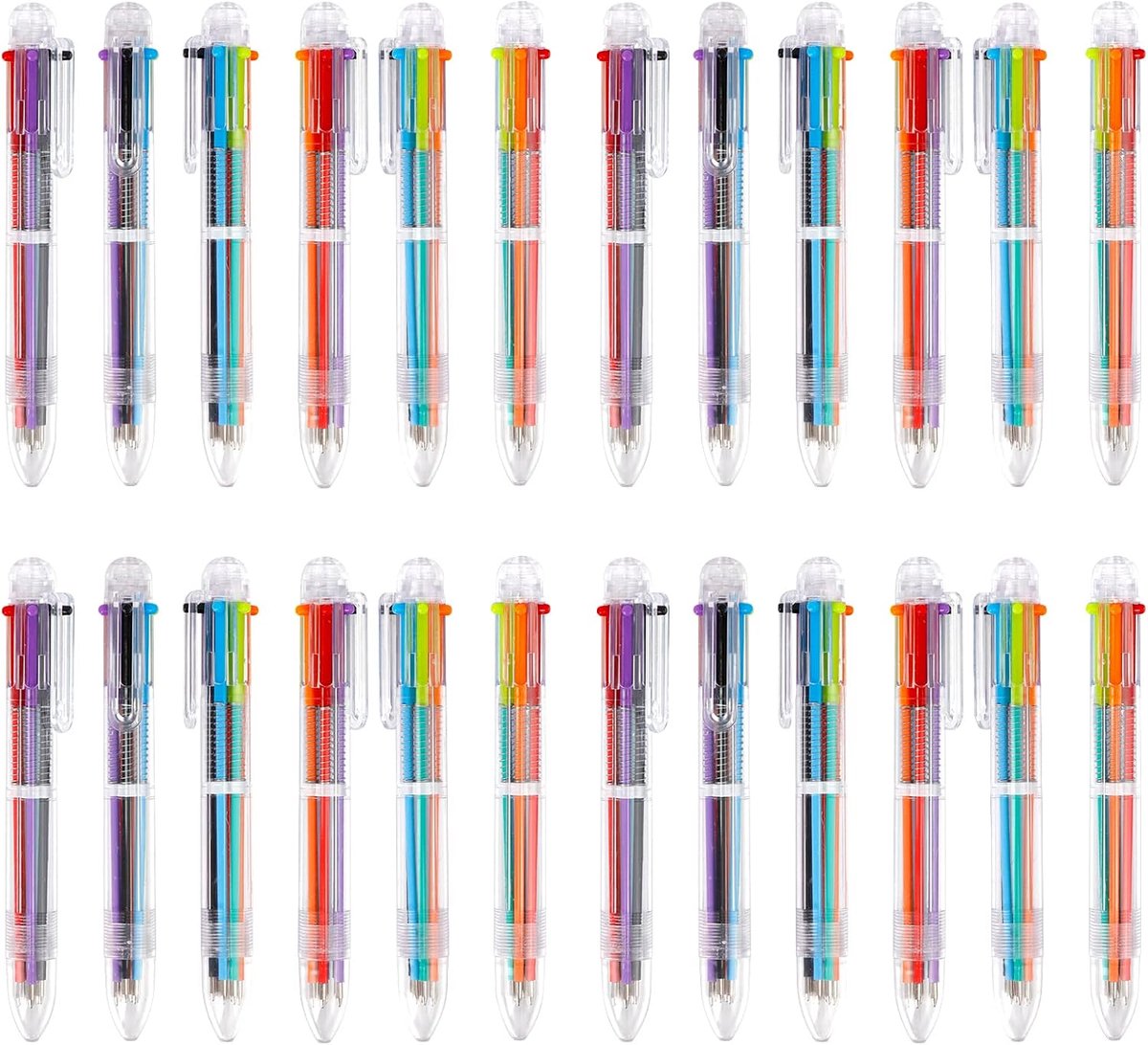 24 PCS 6-in-1 Multicolor Pennen, Chostky Intrekbare Balpennen6 Kleuren Transparante Vat Balpen 0.5mm voor Kantoor Schoolbenodigdheden Studenten Kinderen Gift