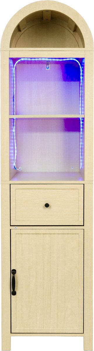 Badkamerkast Met LEDverlichting - Hoge Smalle Kast Met Lade En Open Vakken - MDF Opbergkast Voor Handdoeken En Verzorgingsproducten - 40 x 30 x 163 cm