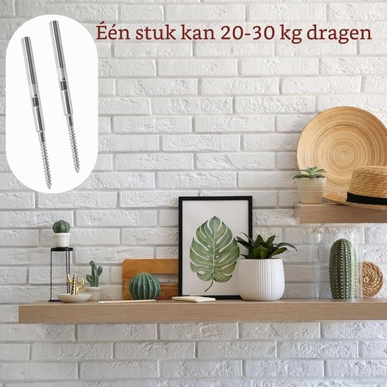 Set van 4 onzichtbare wandplanksteunen Ø10x100mm van staal met bevestigingsmateriaal en een draagvermogen van 18 kg voor stevige wandplanken — afbeelding 4
