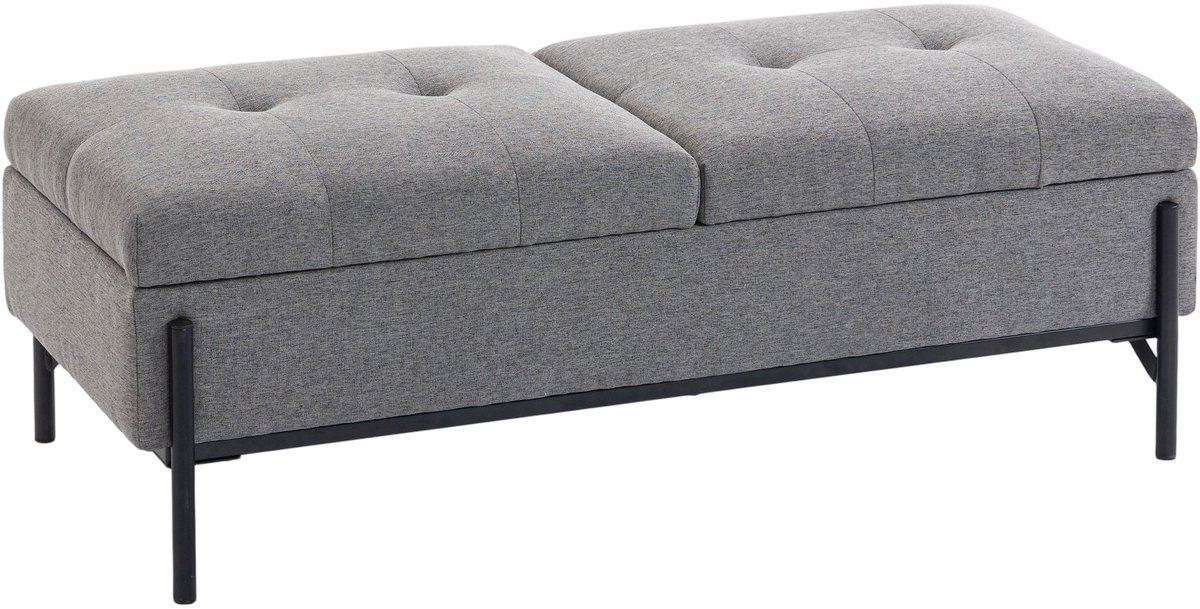 Homona Zitbank met opbergruimte - Met 2 vakken en 12 cm dik kussen - 117 x 50 x 44 cm - Grijs