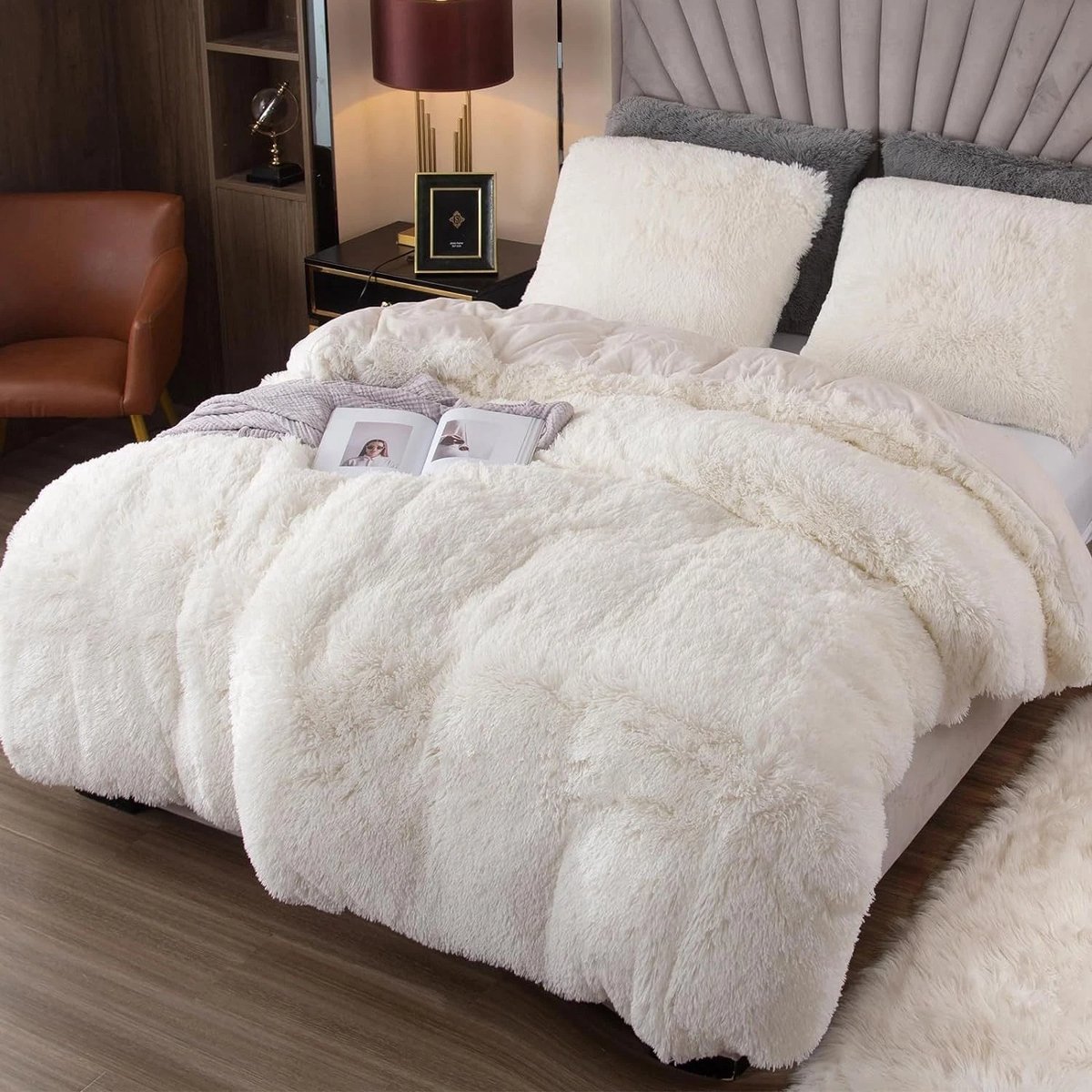 LUCKICE Beddengoedset Pluche Beddengoed 135x200cm Extra Zachte Imitatiebont Flanellen Biber Dekbedovertrek met Kussensloop 80x80cm en Ritssluiting