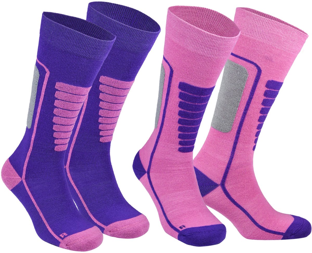 Norfolk Skisokken Kinderen 2 Paar Merino Wol Schokabsorptie Skisokken Naadloos Zacht Warm en Droog /Rose – Courchevel Kids Paars