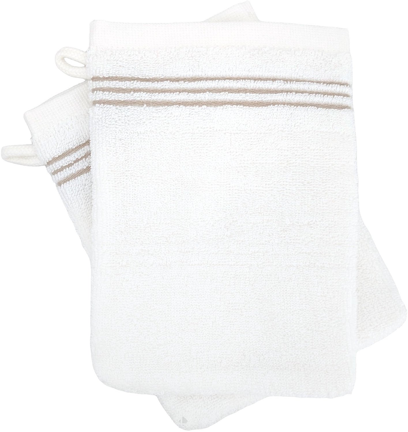 Set van Twee Washandjes, 16 x 21 cm, Puur Katoen, Horizon Collectie, Beige Gestreept