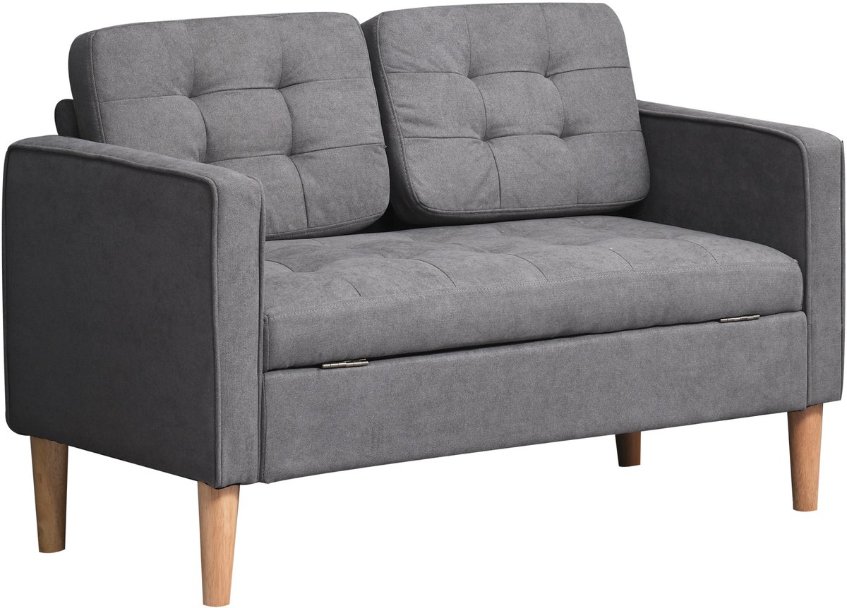 Homona 2-zitsbank met opbergruimte - Met knoopdetails - 117 x 62 x 78 cm - Grijs