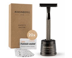 Rheinberg - Safety Razor - Duurzaam Scheermes met 20 Scheermesjes - Safety Razor voor Mannen & Vrouwen - Herbruikbaar Metalen Scheermes - Zwart