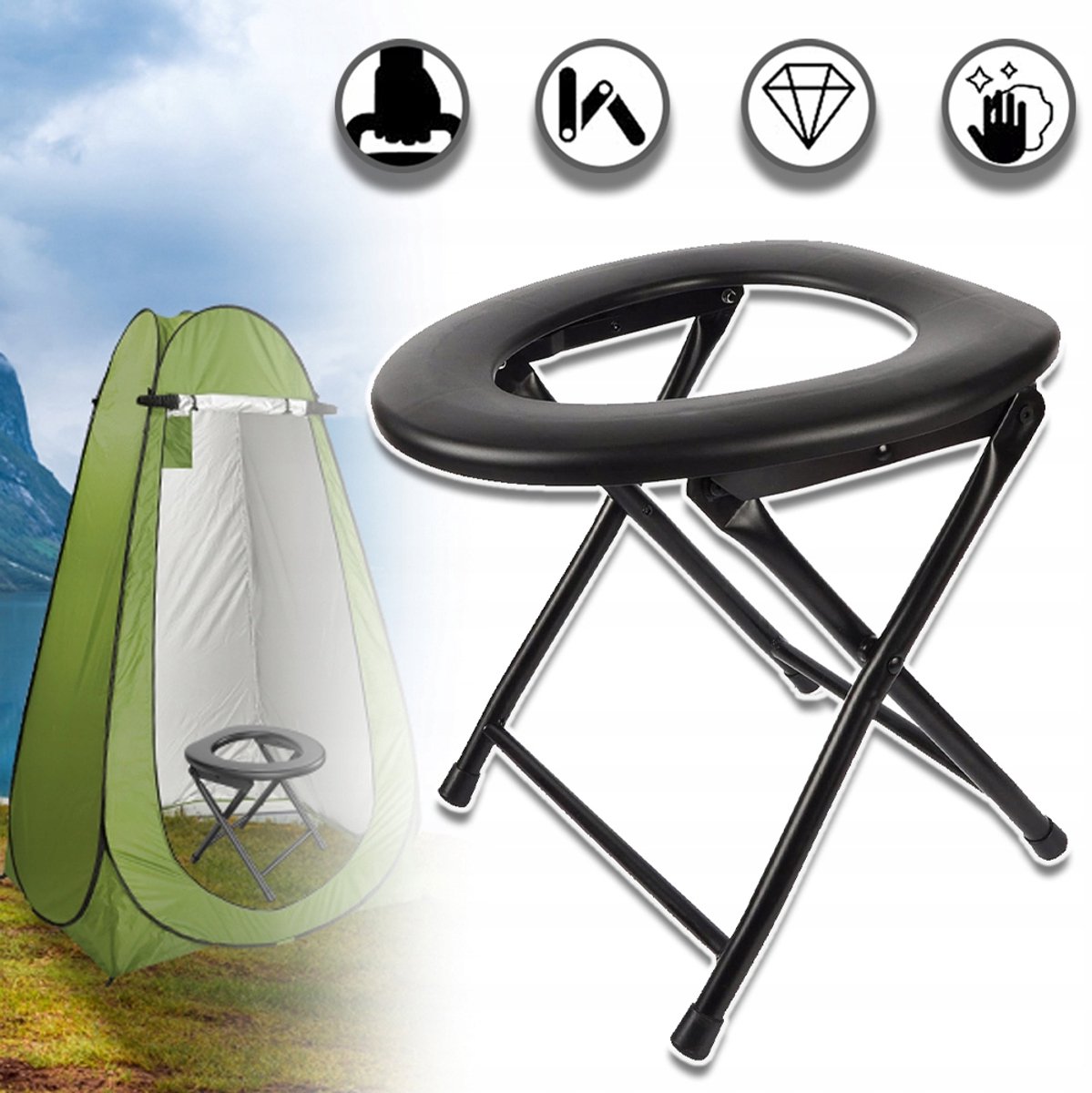 100 kg En Robuust Stalen Frame – Opvouwbaar Campingtoilet Met Brede Ergonomische Zitting – Antislip Afvoerpluggen En Lichtgewicht – Voor Buiten, Picknick En Noodgevallen