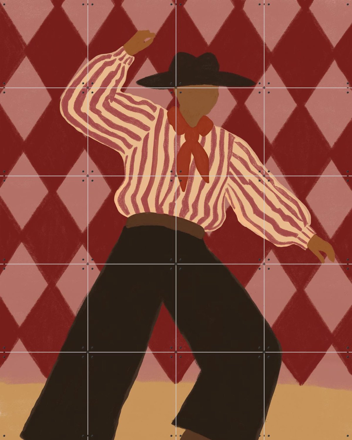 IXXI Retro Dance Character, Various - 80 x 100 cm - Grote wanddecoratie en posters - Modern, Speels, Woonkamer, Mensen Rood / Zwart