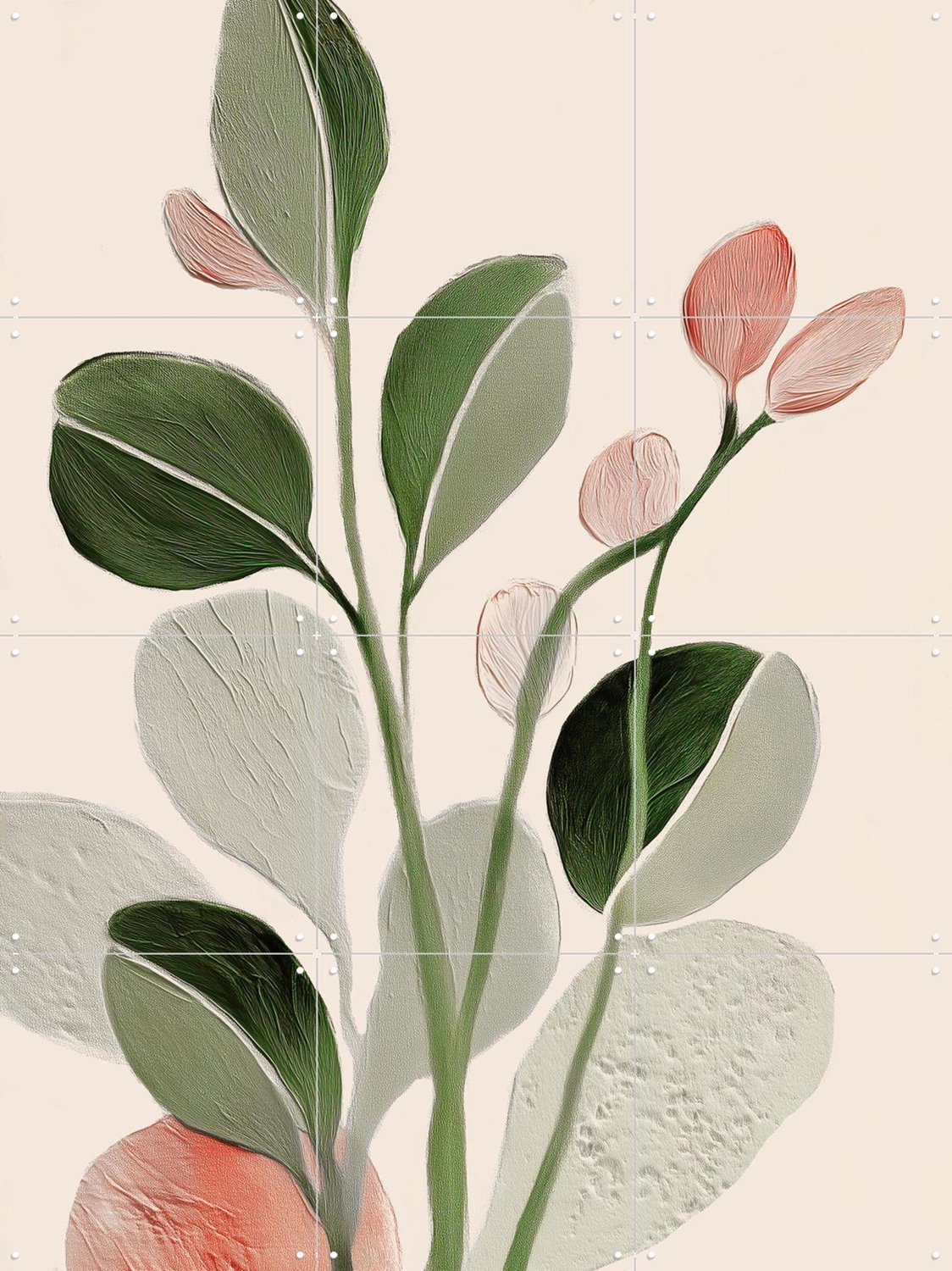IXXI Soft Botanical Forms, Branka Kodžoman - 60 x 80 cm - Grote wanddecoratie en posters - Digitale Kunst, Woonkamer, Slaapkamer, Eetkamer, Bladeren Groen