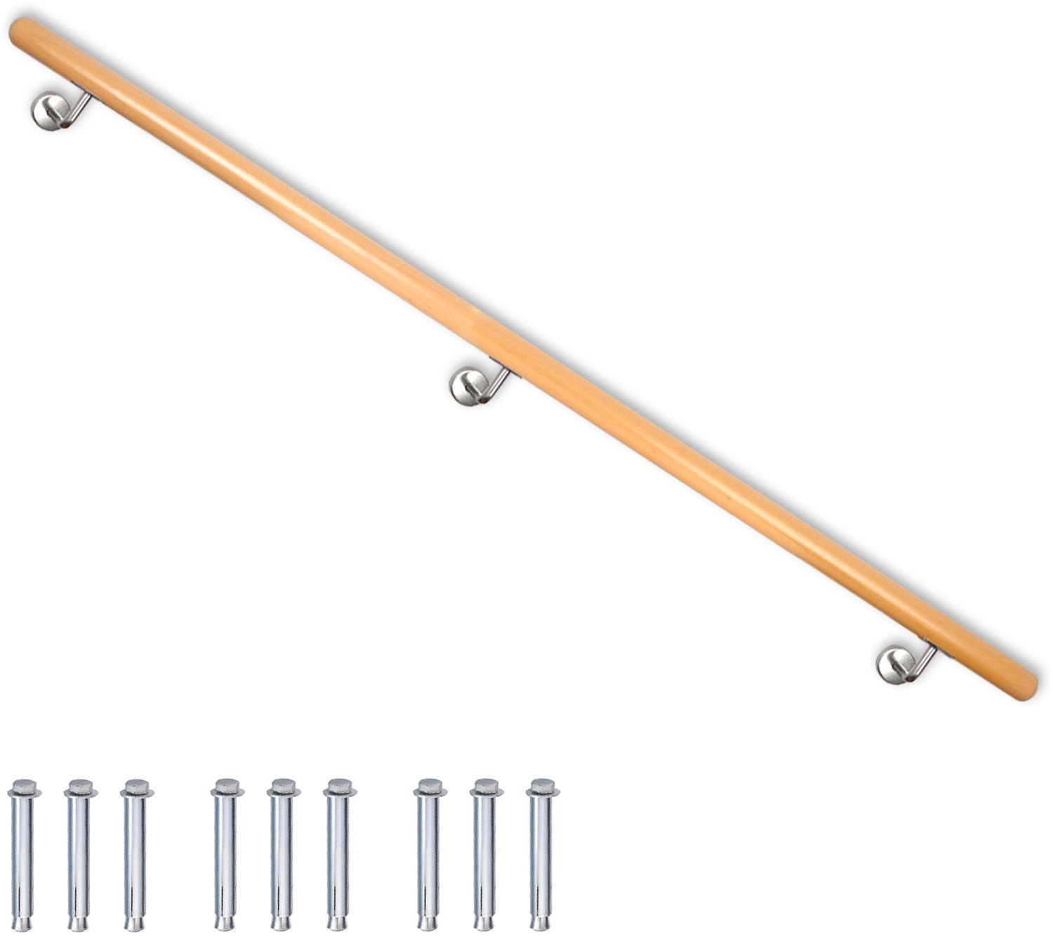 Beukenhouten trapleuning – Trapleuning / Wandleuning – Zijmontage – Lengte naar keuze: 50 – 500 cm
