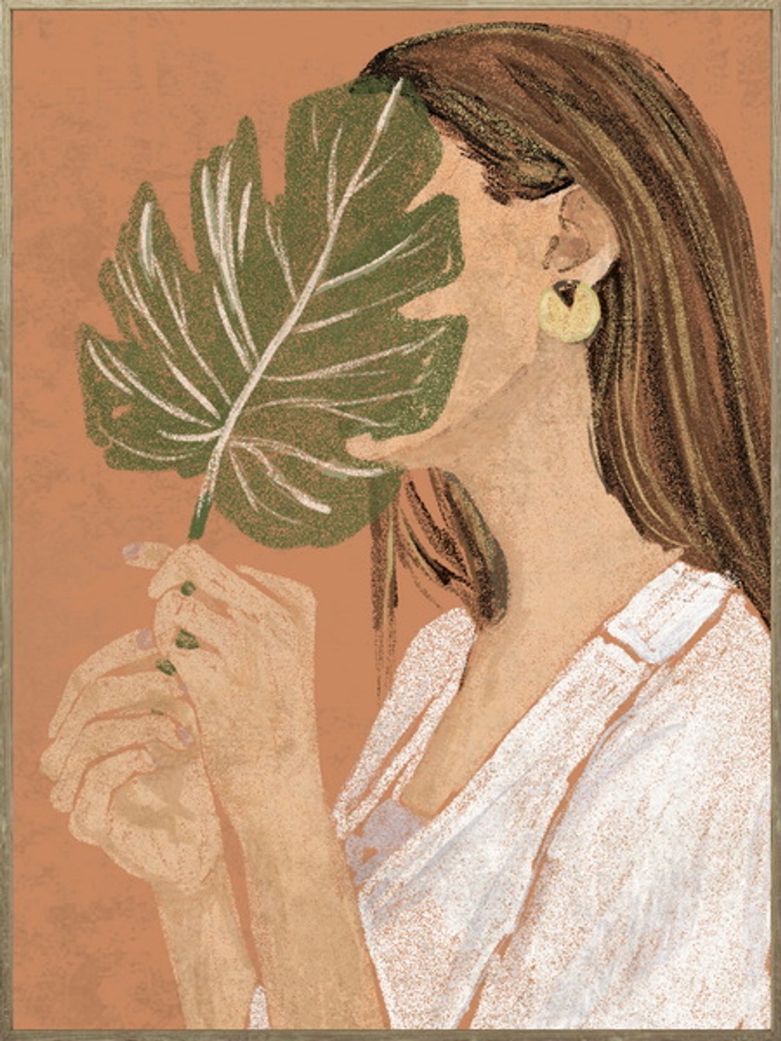 Poster in frame vrouw met blad 45x60cm