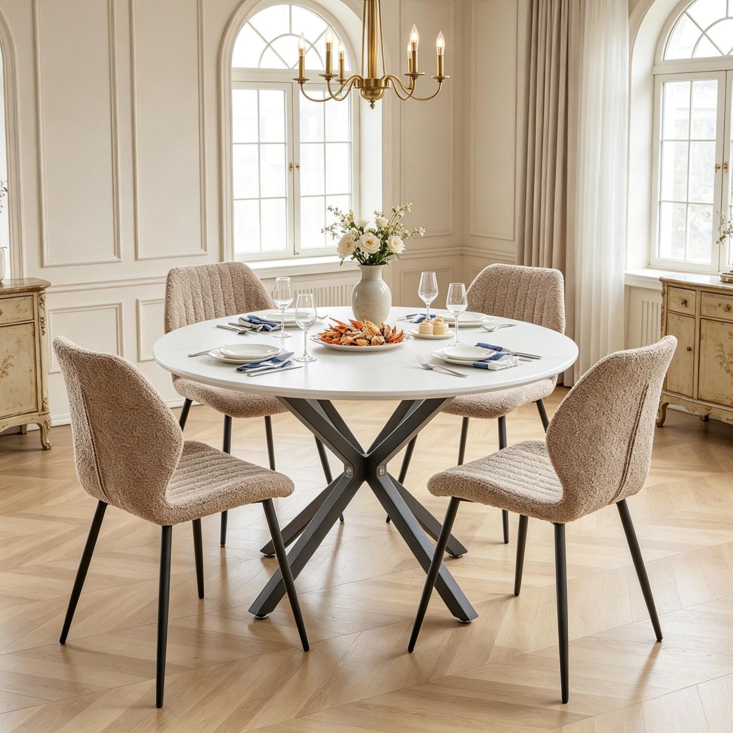 STILVORA Eetkamerstoel - Set Van 4 - Zacht Gestoffeerd Met Metalen Poten - Voor Eetkamer, Keuken En Balkon - Linnen Bruin