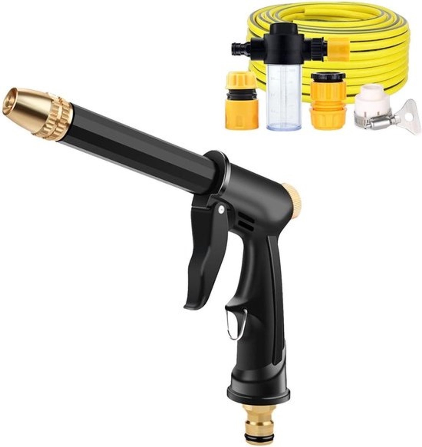 Draagbare hogedrukreiniger - Reinigingsspuit - Voor auto en huis - Instelbare waterstraal - 19 cm - Grijs