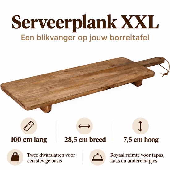 Serveerplank - Borrelplank XXL - 100CM lang - Mango hout - Extra stevig — cadeau in Kookcadeaus - foto 2
