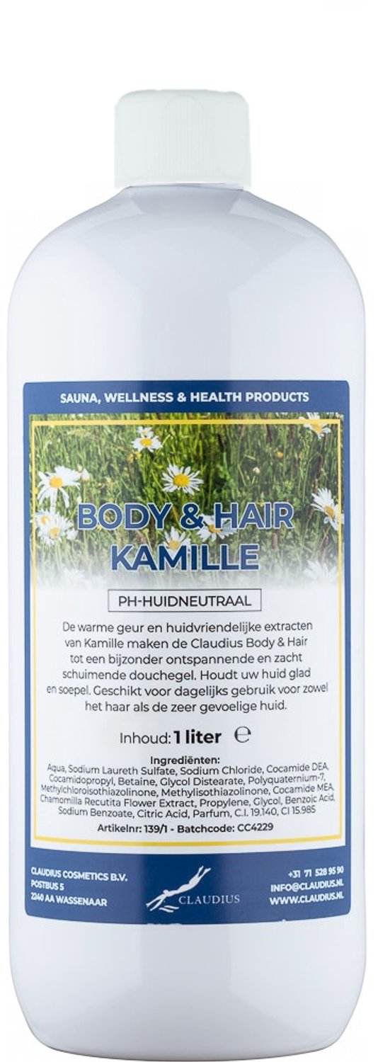Claudius Body & Hair Kamille - 1 liter - showergel - navulling - voordeelverpakking