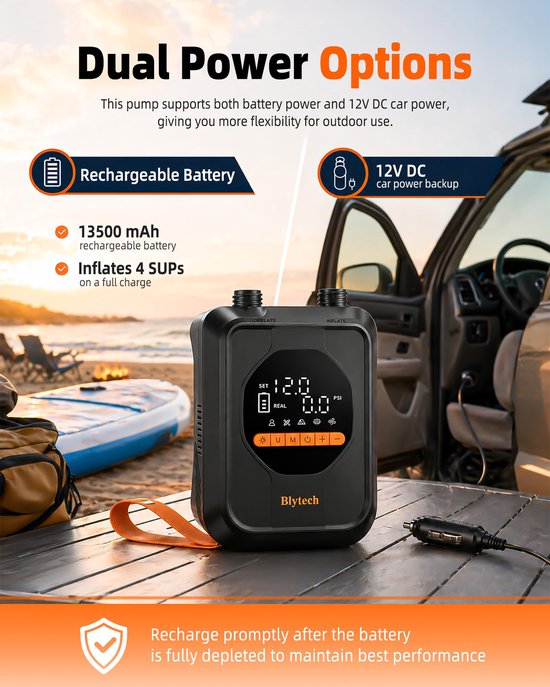 Paddleboardpomp Elektrische Paddleboardpomp - 20 PSI Max Druk - 13500 mAh Batterij - ABS Kunststof - Zwart - SUP Accessoire — afbeelding 4