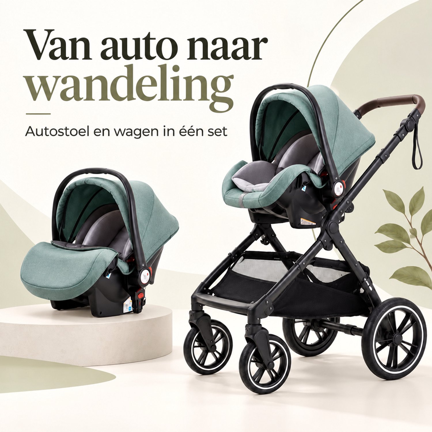 Lunola Mira - Kinderwagen 3-in-1 - Wandelwagen - Stroller - incl. autostoel - 0-20kg - XXL - Multifunctionele Buggy 3in1 - Groen thumbnail 3