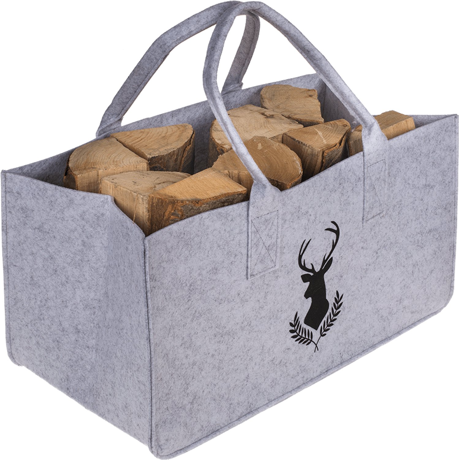 Haardhout tas openhaard - vilt - opbergtas - mand- lichtgrijs