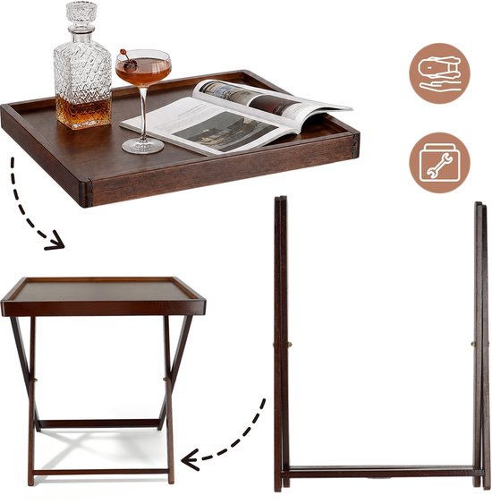 Opvouwbare Houten Bijzettafel 40 x 30 x 44 cm – Natuurlijk Hout En Plat Vouwbaar – Draagbaar Voor Tuin, Terras, Balkon En Camping – Warme Houtnerf En Stabiele Basis — afbeelding 5