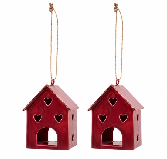 Imbarro - Decoraties - Small Houses - Burgundy - Paars - Set van 2 - Hangers - Huisjes - Kerst - 6 cm x 6 cm x 9,5 cm