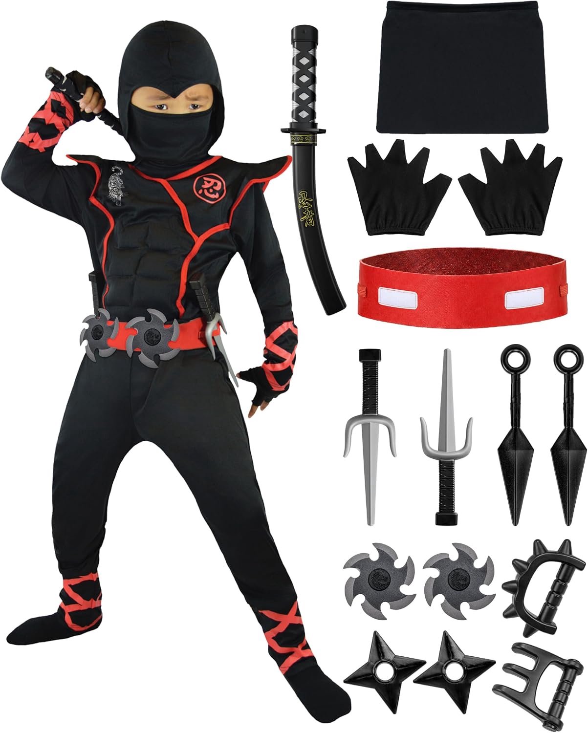 Spooktacular Creations zwart ninjakostuum voor kinderen - maat S