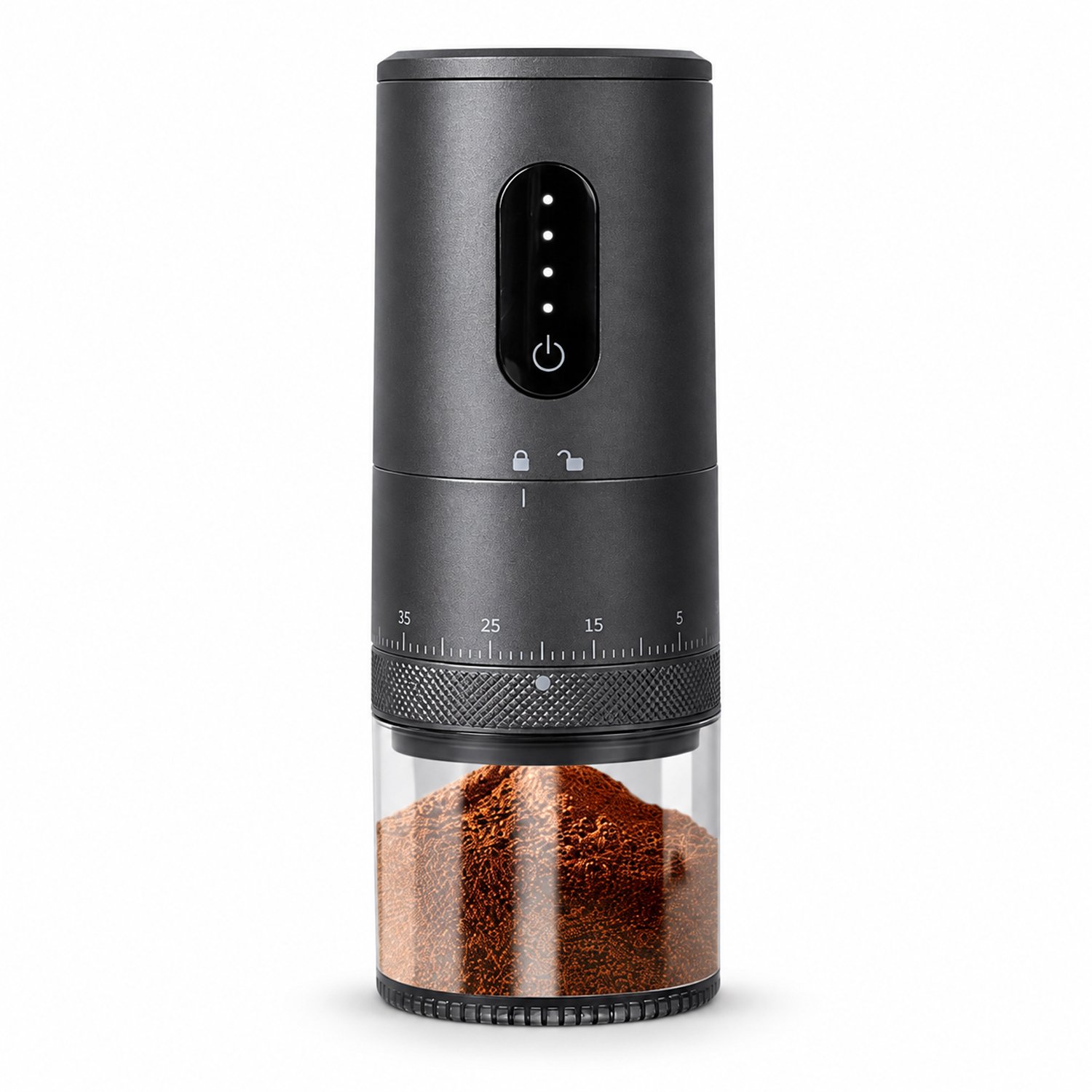Elektrische koffiebonenmaler – draagbaar – touchbediening – USB-oplaadbaar – voor verse koffie thuis, kantoor en reizen – compact – Zwart