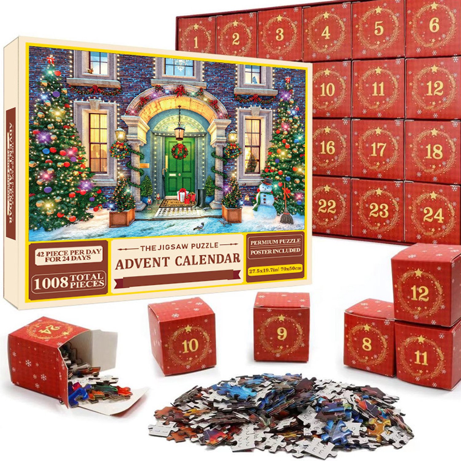 KZQ Puzzel - Kerst-aftelpuzzel voor 2026 - Kerstaftelkalender - 1.008 stukjes - Kerstaftelpuzzel van 24 dagen - Decoratieve kerstpuzzel - 24 afzonderlijke geschenkdoosjes - Set B
