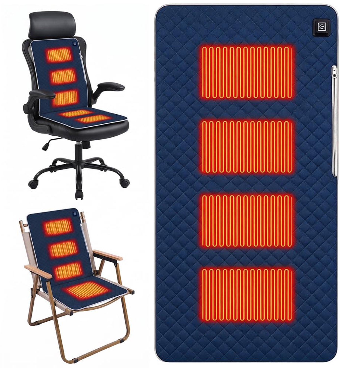 Elektrisch Verwarmd Zitkussen 45 x 90 cm - USB Warmtekussen met 4 Verwarmingszones - 3 Warmtestanden - Draagbaar - Voor Bureaustoel, Bank, Kamperen en Buiten