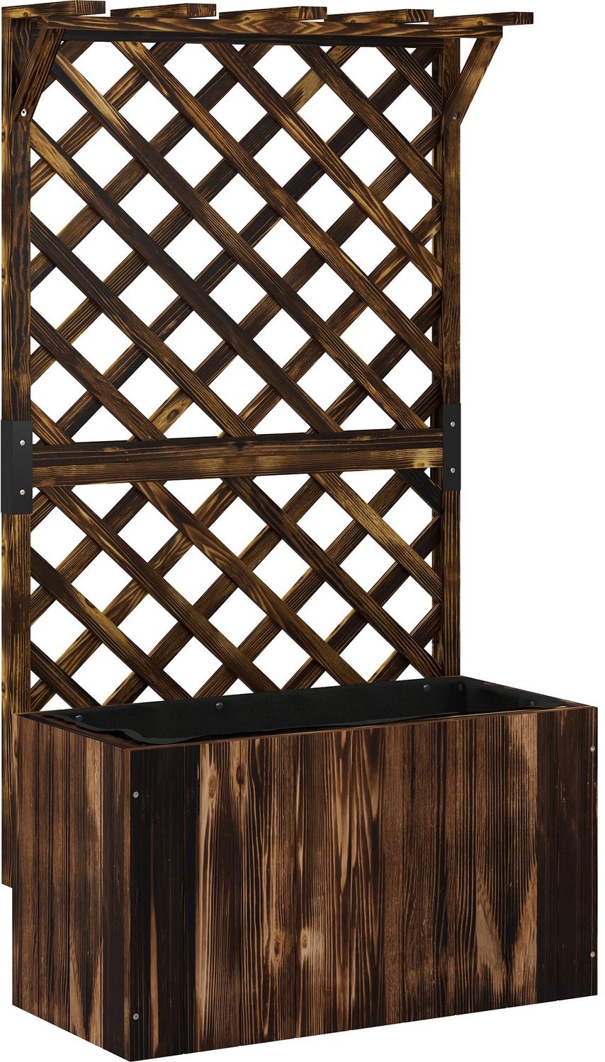 Sunona Verhoogde plantenbak met rankrek - Met hängend dak en stoffen inzet - 64 x 33 x 122 cm - Verkoolde kleur