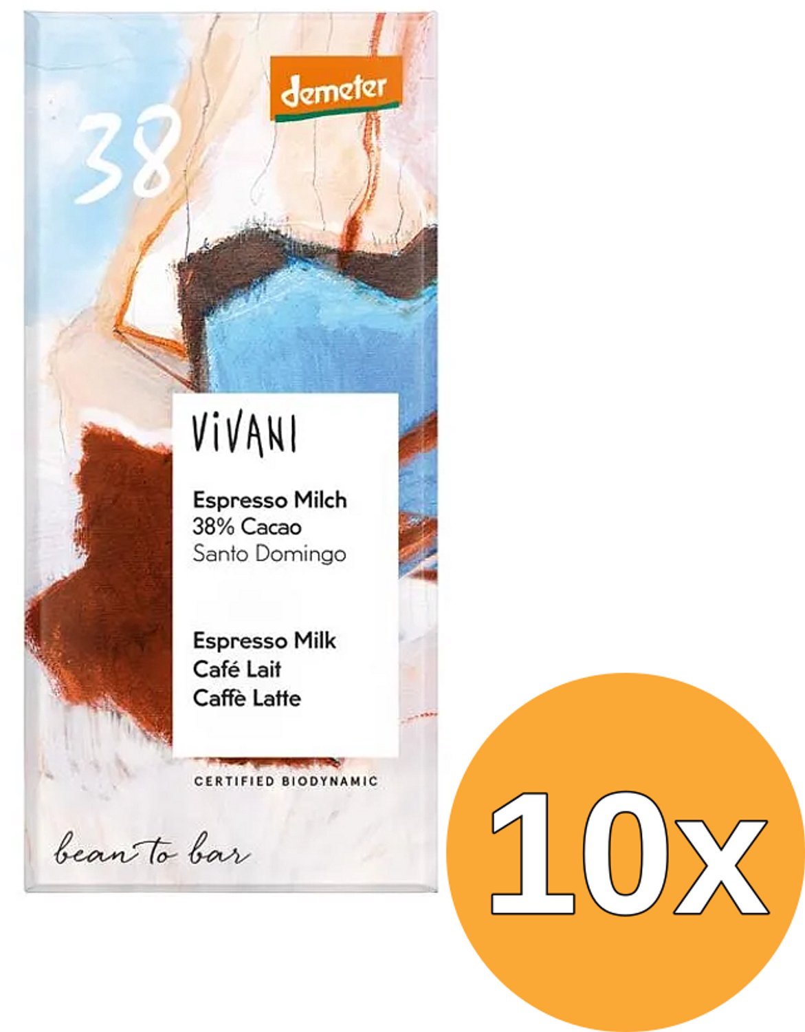 10x Vivani Chocolade Demeter Melk Espresso 38% Bio (90 gr)